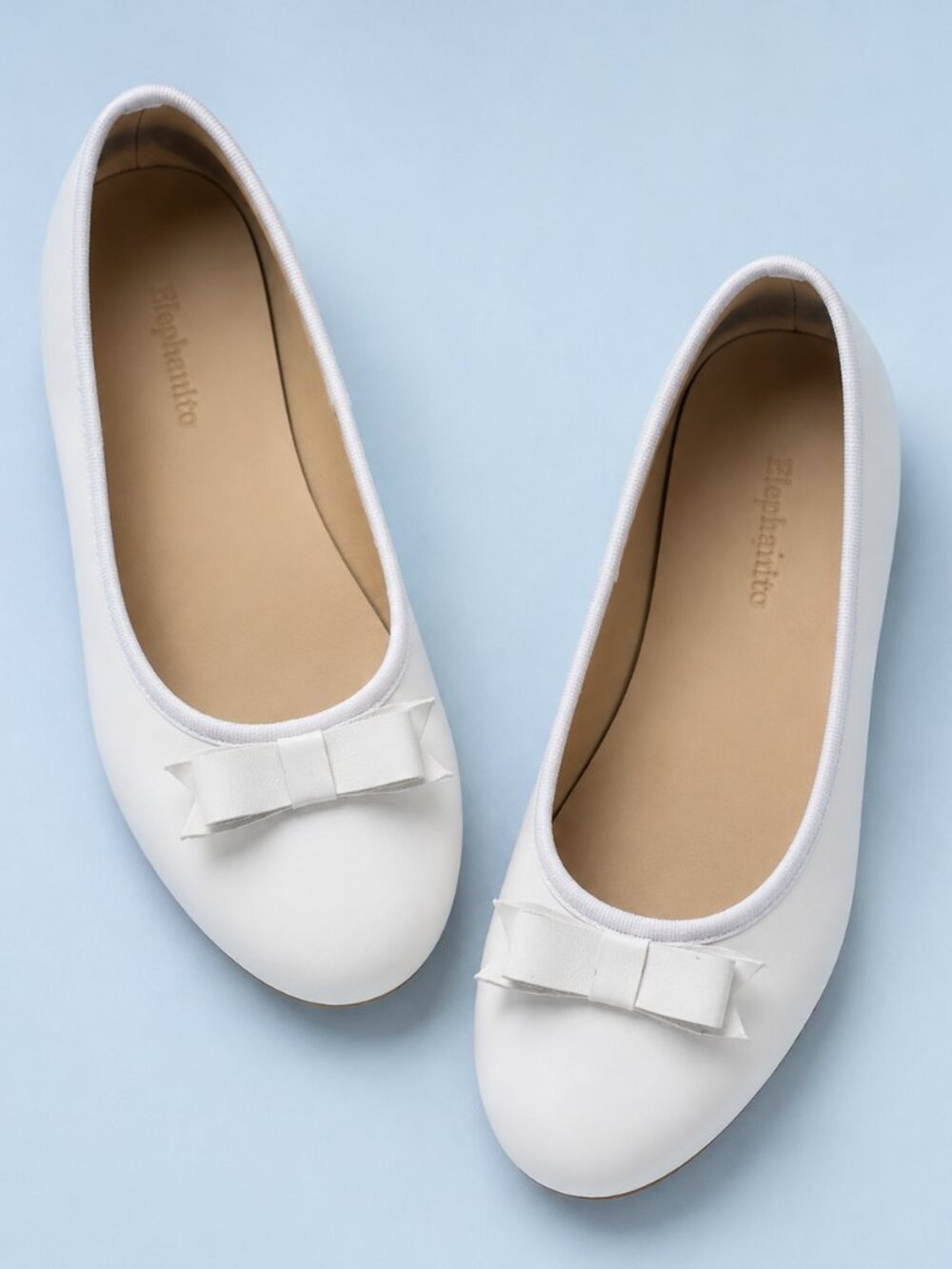 Elephantito Camille White Leather Bow Flats Girls Size 3